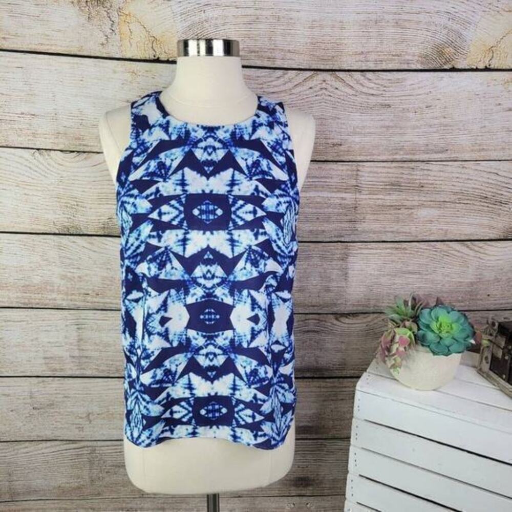 Darjoni Women Blue Slim Fit Geometric‎ Sleeveless Tank Top Size XS